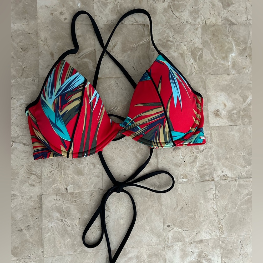 VICTORIA’S SECRET PINK BIKINI TOP RED TROPICAL‎ FLORAL PADDED WOMEN'S SZ S
